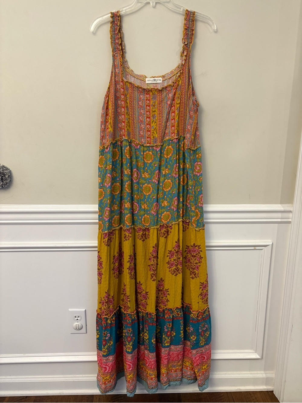 NATURAL LIFE Boho Tiered Maxi Dress - Mustard, Teal & Pink